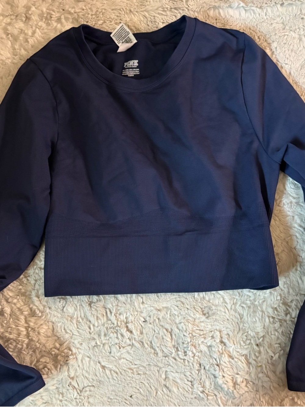 PINK Navy Cropped Long Sleeve Sweatshirt
